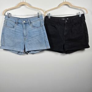 Old Navy Bundle Of 2 Pair High Rise WOW Cuffed Denim Jean Shorts Size 8 Blue Blk